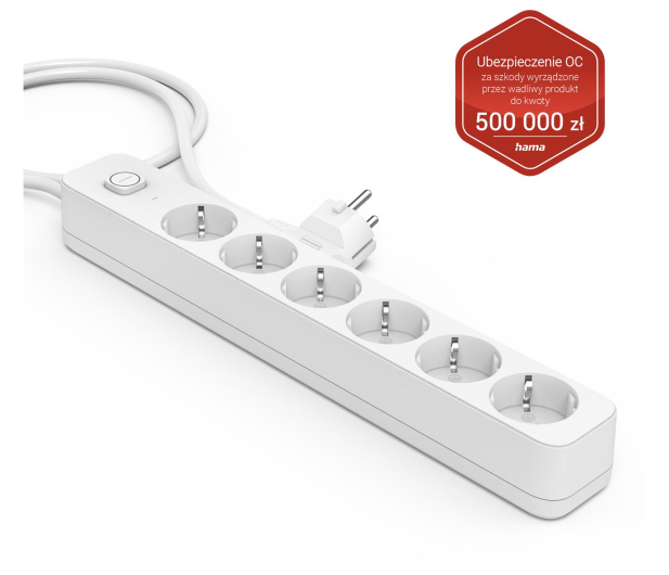 HAMA Listwa antyprzepięciowa 6GN SCHUKO, biała, 1,4M, - 1416378 - zdjęcie 2